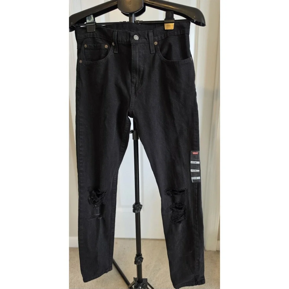 NWT Men's Levi's 512 Slim Taper Distressed Black Jeans - Size 31x32
